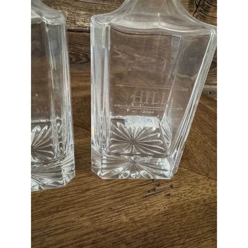 BEAUTIFUL  Etched Clear Crystal Whiskey Decanted W/Stopper Jars
